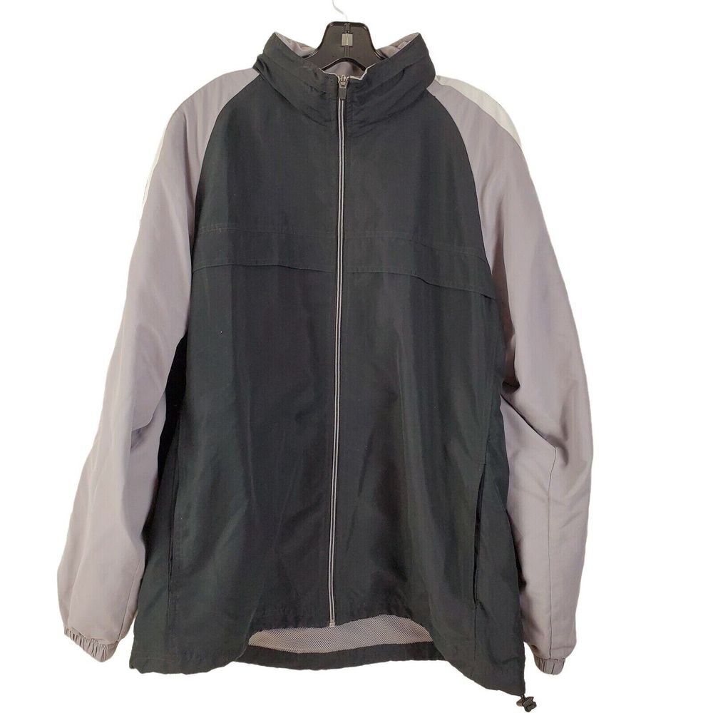 Tek Gear Men's Windbreaker Jacket Full Zip Hidden Hood‎ Size L Black